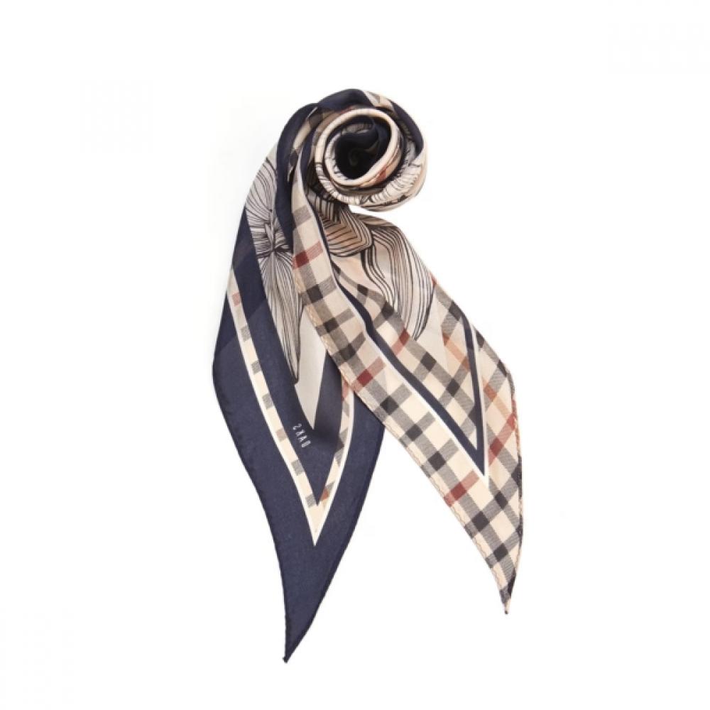 Daks Silk Scarf Navy Check Flower Diamond Dcsc3f351n2