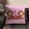 Happy Monkey Cushion Cover Summer Breathable Linen Organic Fabric Double-Sided Printing Sofa Pillow Case Home Decor