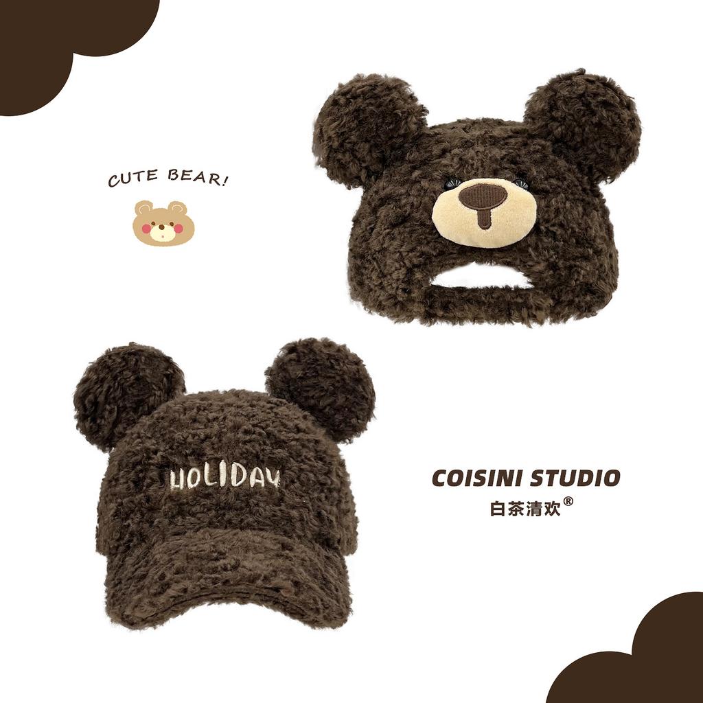 Bear Ear Lamb Wool Hat for Women 2025 Autumn/Winter Warm Baseball Cap Versatile Face-Slimming Duckbill Cap Trendy