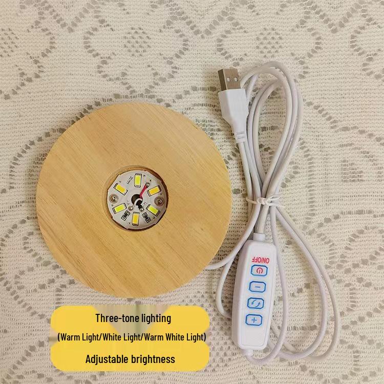 Round Crystal LED Night Light with Aromatherapy Wooden Base