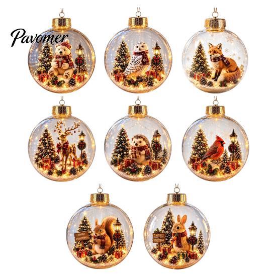 Weihnachtsbaumschmuck Story Ornament, 8 cm Kugel-Hängedekoration mit Mini-Feiertagsszene, Bruchfeste Kugeln im Inneren, Klarer Kunststoff-Weihnachtsanhänger