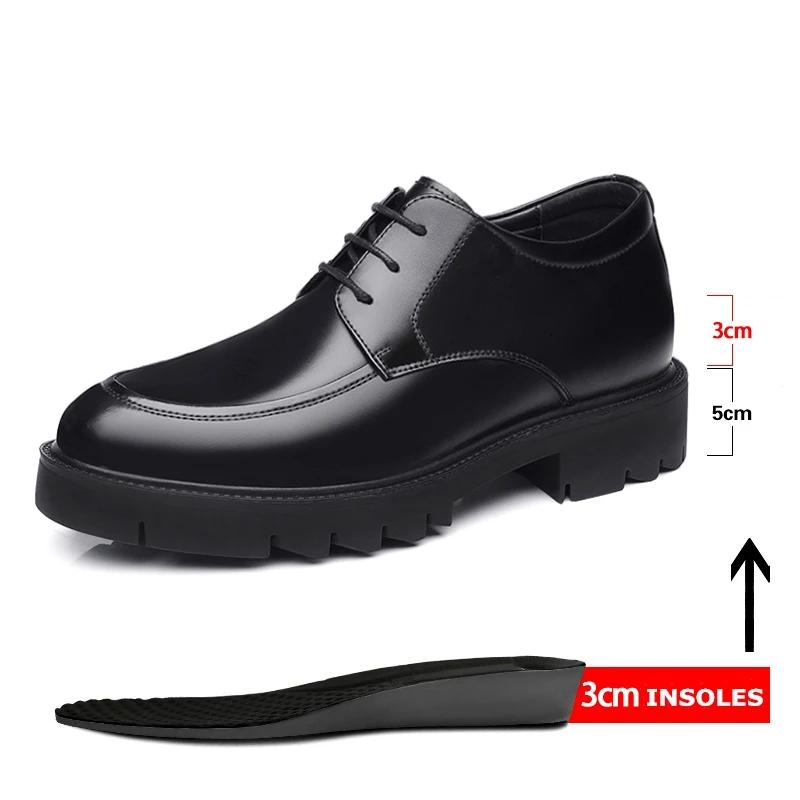 Men Height Increasing Elevator Shoes 8-10cm Inside Lift Leather Business Dress Shoes Summer Autumn Hollow Breathable