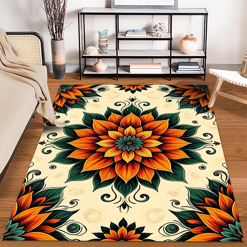 Colorful Floral Mandala Design Rug Non-slip rug suitable for living room and bedroom sofas.