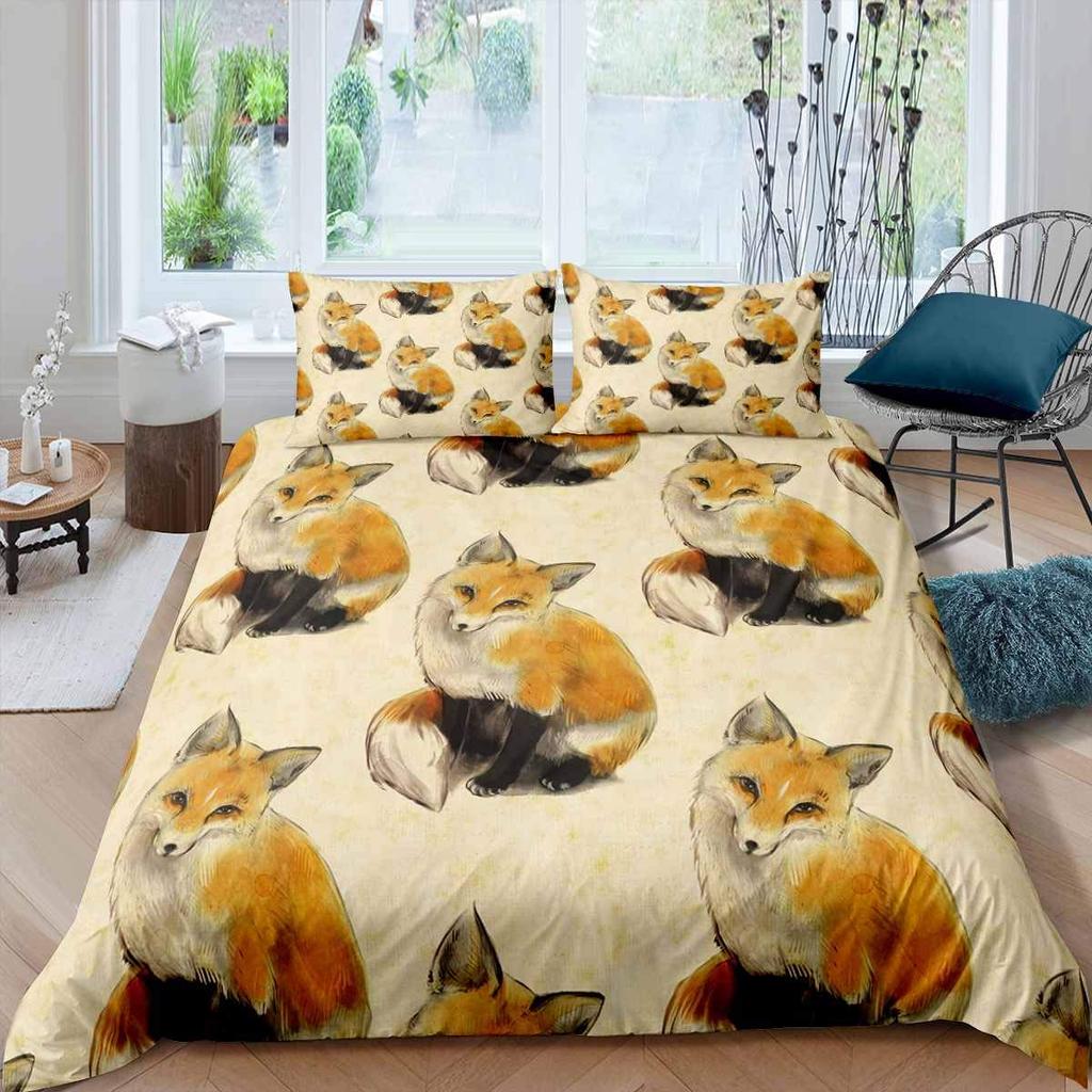 Comforter Fox Girls Cartoon Fox Bedding Set Lovely Animal Theme Comforter For Kids Teens King