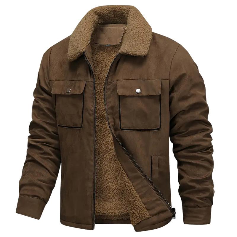Men's Casual Faux Suede Jackets Cargo Long Sleeve Sherpa Lined Jackets With Pockets Outdoor Warm Fall Winter Outwear Zipper Up Fleece Coats for Men