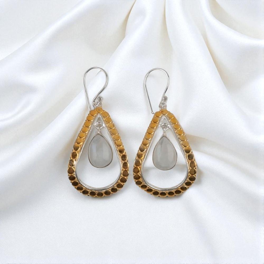 Rainbow Moonstone Gemstone 925 Sterling Silver Jewelry Handmade Earrings 2.27" EE-82-28