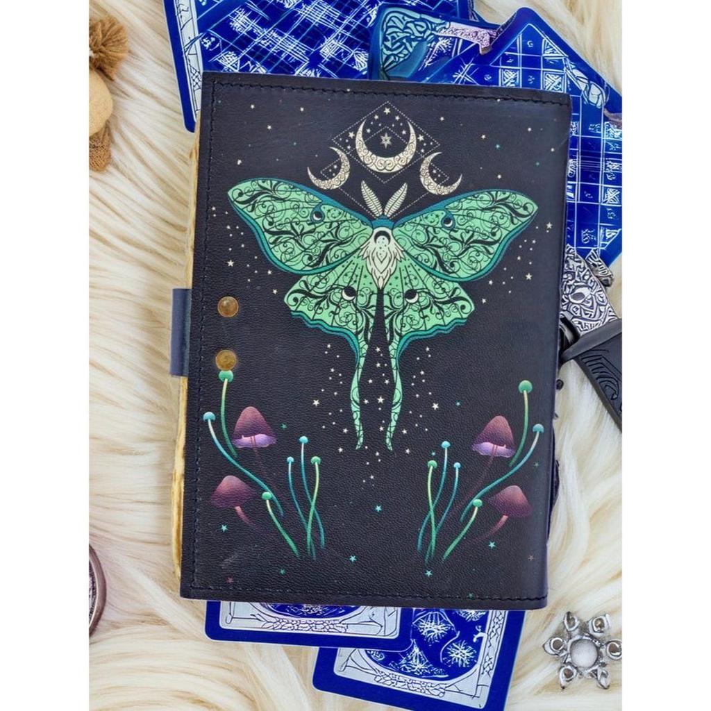 Luna Moth Leather Grimoire Journal: Witchcraft Spell Book