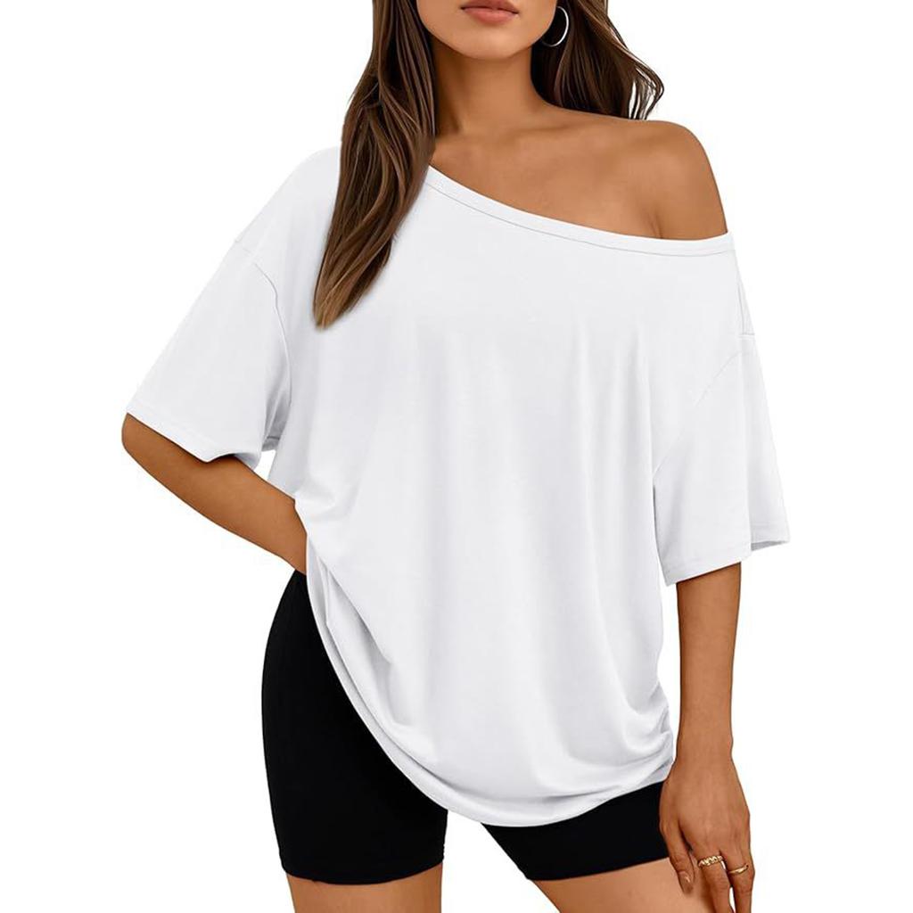 Women's Comfortable Casual Shirt: Off-the-Shoulder Short-Sleeve Top
