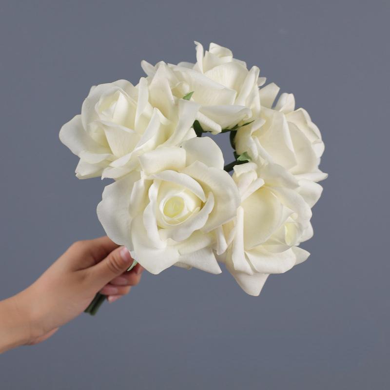 1 Bunch Real Touch Roses 5 Heads Artificial Roses Flower Silk Fake Curly Rose Flower Arrangement Bouquet for Home Party Wedding Decoration