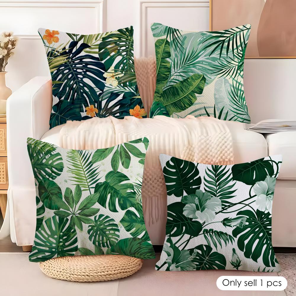 Palm leaves Cushion Cover Natural Linen Organic Fabric DoubleSided Printing Couch Pillow Covers Home Decor Gift