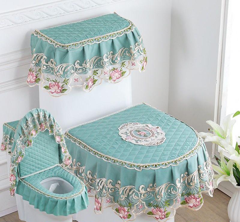 3 sztuk/zestaw koronkowy haft odpinany nakładka na sedes tkanina pyłoszczelna miękka deska sedesowa poduszka z pierścieniem dekoracja wnętrz nakładka na toaletę