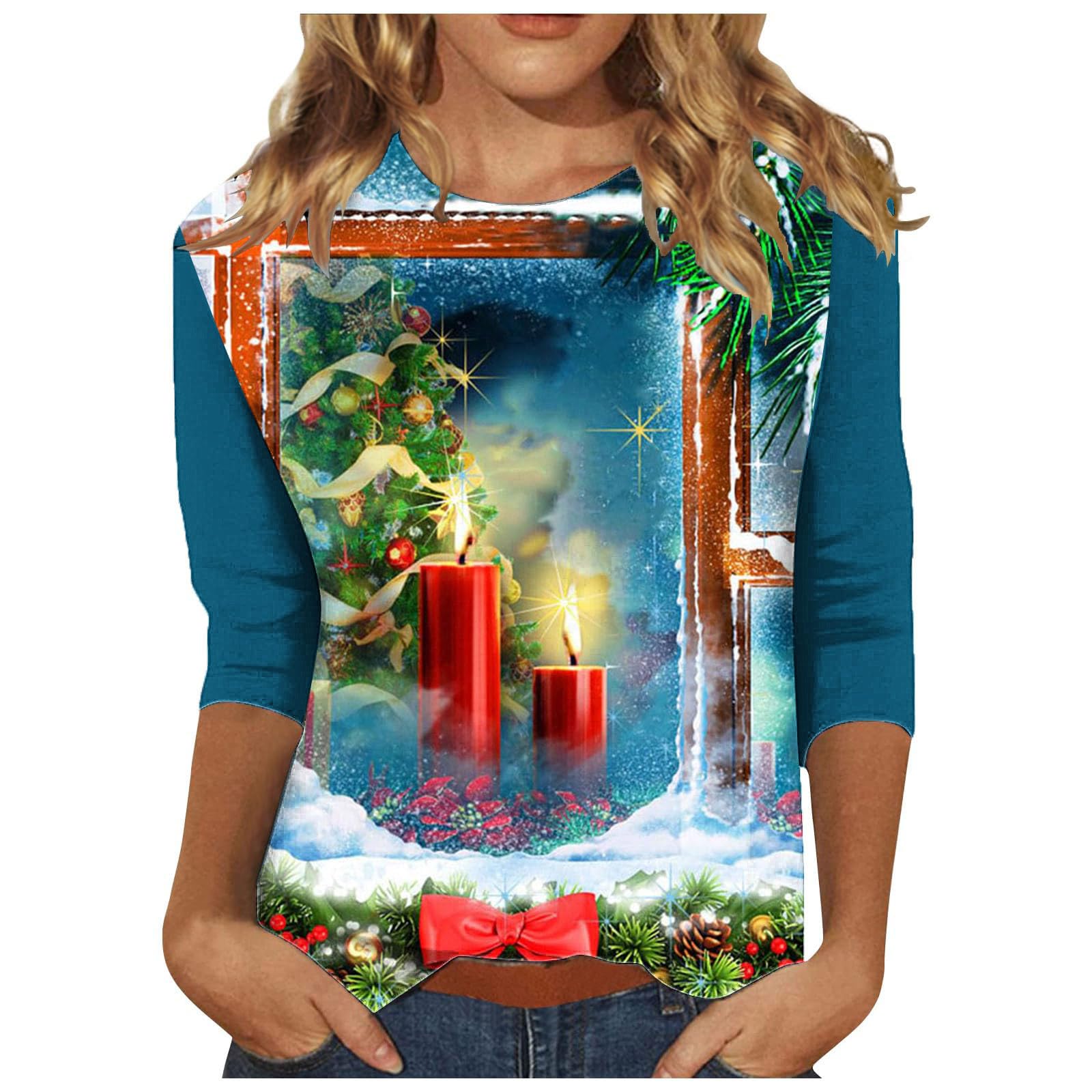 

Women s Sweatshirt Designer Round Neck Long Sleeve Loose Fashion Casual Christmas Tree Elf Praying Pattern Print Top 8XL
