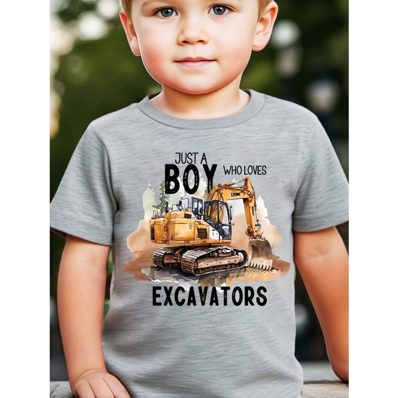 WML Jungen NUR EIN JUNGE, DER BAGGGER LIEBT Bau-Thema Cartoon-Muster Bagger-Aufdruck Lässiges Freizeit-T-Shirt