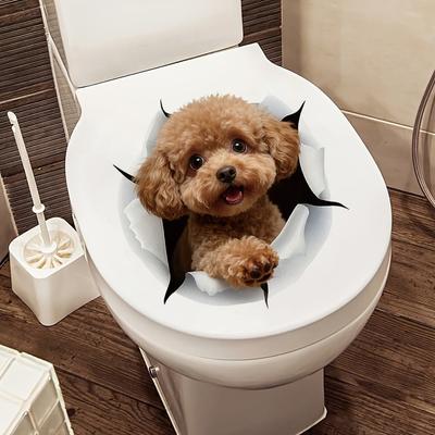 1pc Cute Puppy Dog Wall Sticker Suitable for Bathroom, Shower, Bathtub - Irregular Shape Peel & Stick Decal with Irremovable Adhesive, Plastic Pet