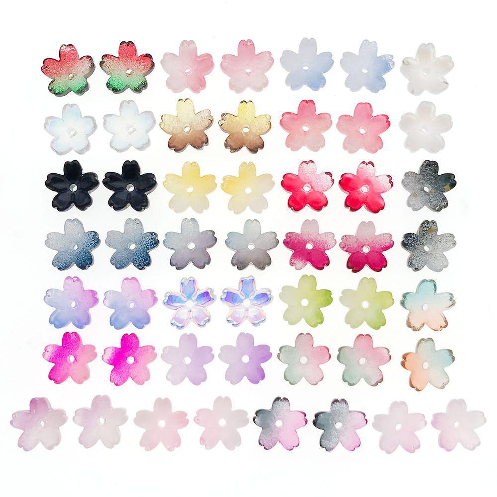 50 Multicolor Transparent Gradient Cherry Blossom Petal Charms for DIY Jewelry