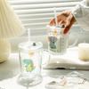 Cartoon Handle Straw Cup: Heat-Resistant Glass with Printed Logo and Measurement Scale, Perfect for Milk and Breakfast