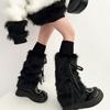 Faux Fur Furry Leg Warmers Y2k Women's Plush Stockings Fashion Lace Up Leg Warmers  Fall Winter