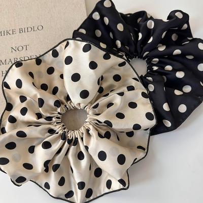 Retro Plissierter Satin Polka Dots Große Haargummis Stirnbänder Damenmode Temperament Kopfseil Haargummi Weiblich Gummiband