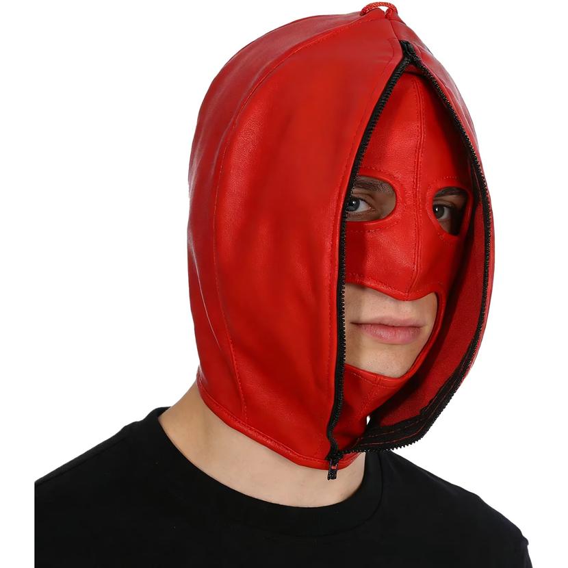 Lædermaske Fuld Ansigt Dobbeltlag Hovedbeklædning Lynlås Hoved Hætte Justerbar Snørebånd Læder Bondage Masker Halloween Cosplay Festmaske