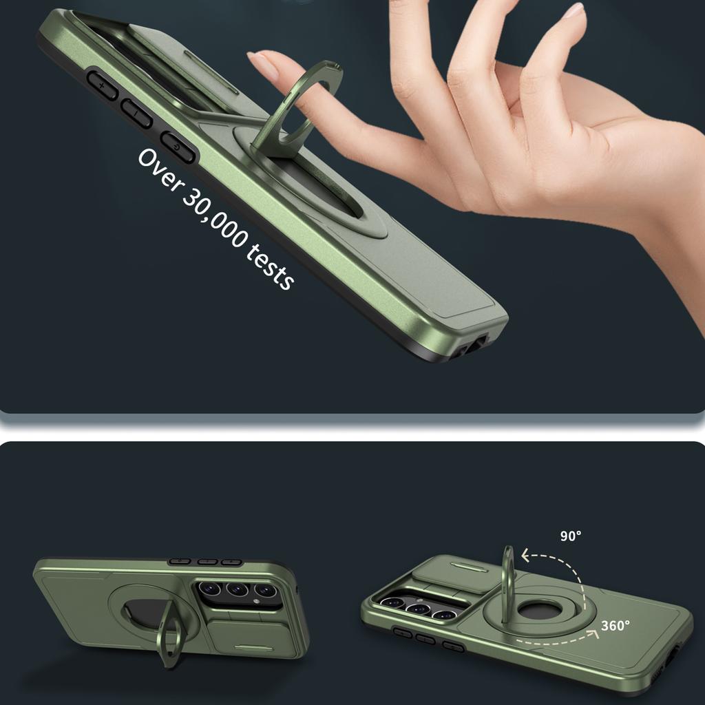 For Samsung Galaxy A55 5G Case Magnetic Kickstand TPU+PC Phone Cover with Slide Lens Lid