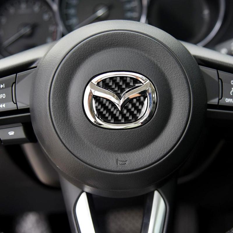 2pcs Carbon Fiber Car Steering Wheel Logo Stickers Decorative Styling Decals for Mazda Axela ATENZA CX-5 CX-4