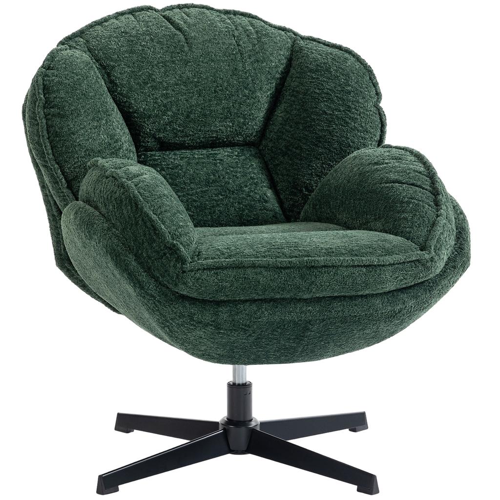 Modern Wingback Accent Chair, Velvet Armchair with Four-Star Base, S-Springs, Swivel, Dark Green
