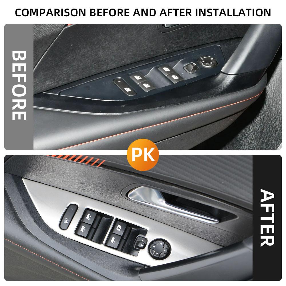 4pcs Armrest Window Rise Lift Control Switch Panel Cover for Peugeot 2008 2020 - 2022 LHD Door Lock Decoration Trim Accessories LHD