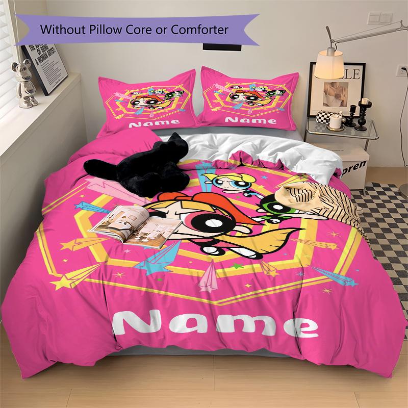 Custom Textile Power Puff Girls Bedding 3 Piece Set HD Print Duvet Cover Pillowcases for Teens Adult Bedroom Decoration