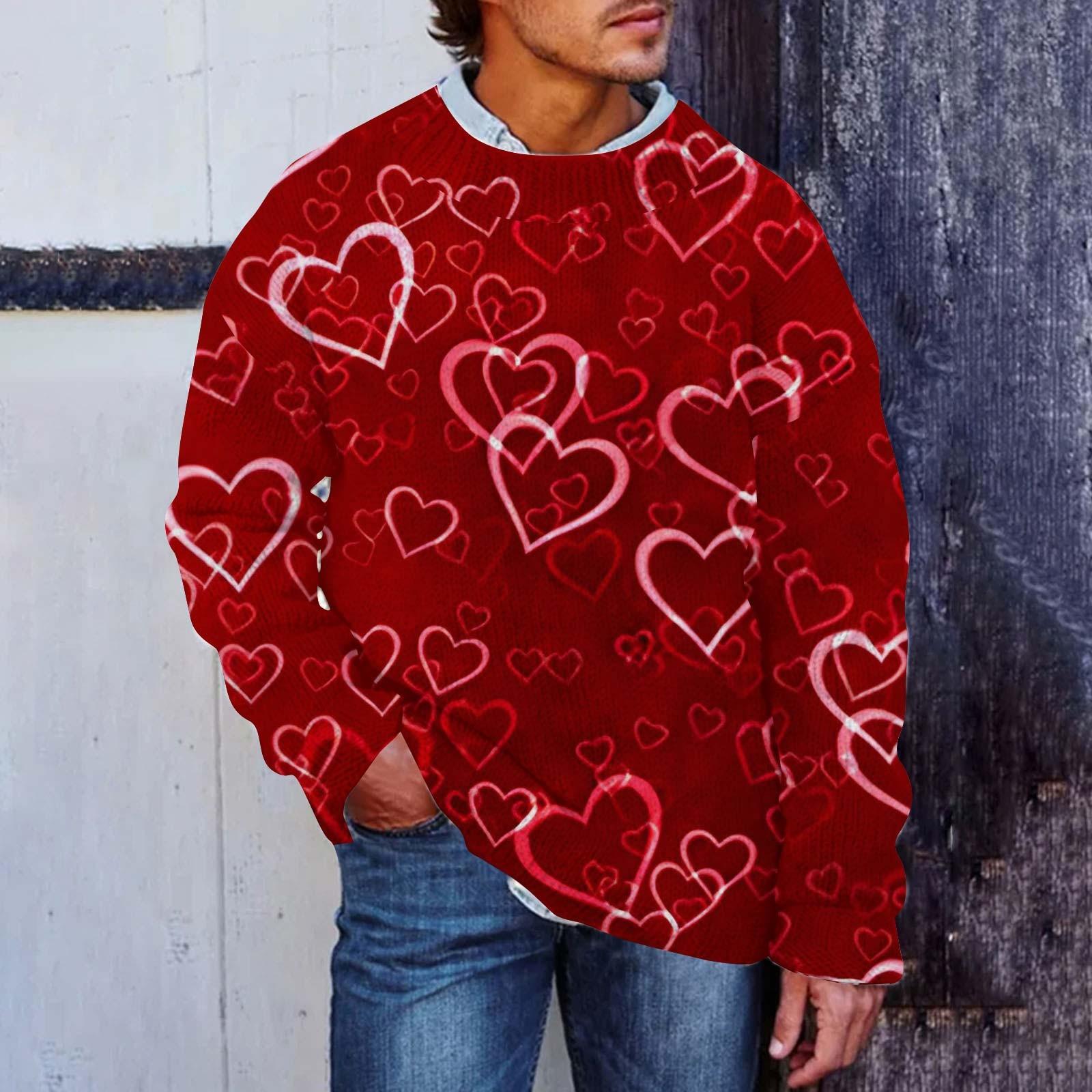 

Мужской свитер с принтом ко Дню святого Валентина, толстовка с круглым вырезом, свободный топ с длинными рукавами XXXXXL винный