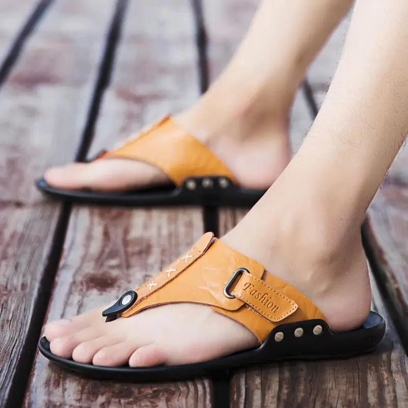 

Fashion Platform Slippers for Men Shiatsu Flat Sandals Man Genuine Leathe Shoes Flip Flops Eva Summer Sale Mascullino Y2k Clappers 2025 45