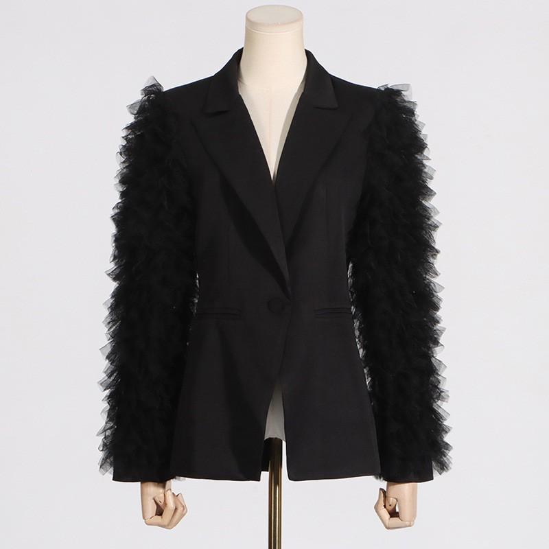 Elegant Womens Tailored Blazer 2026 With Mesh Panel Long Sleeve Slim Fit Office Wear