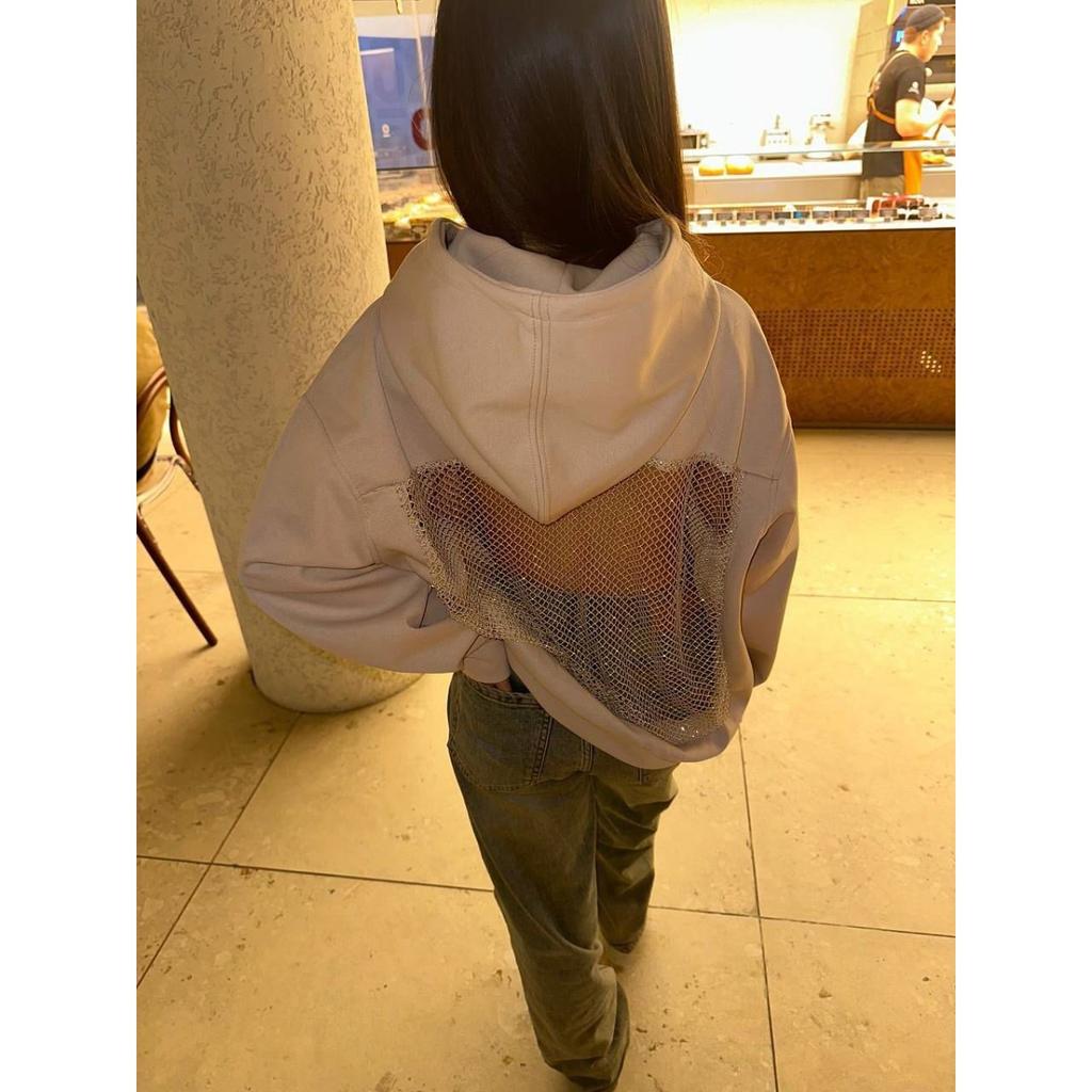 Autumn and Winter New Women's Fashion Solid Color Backless Hollow Mesh Hooded Sweatshirt Sweatshirt