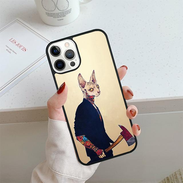 Tattoo Sphinx Cat Phone Case For iPhone 17 Air 13 12 14 15 16 Cover For Apple 14 15 16 11 Pro Max Plus Coque