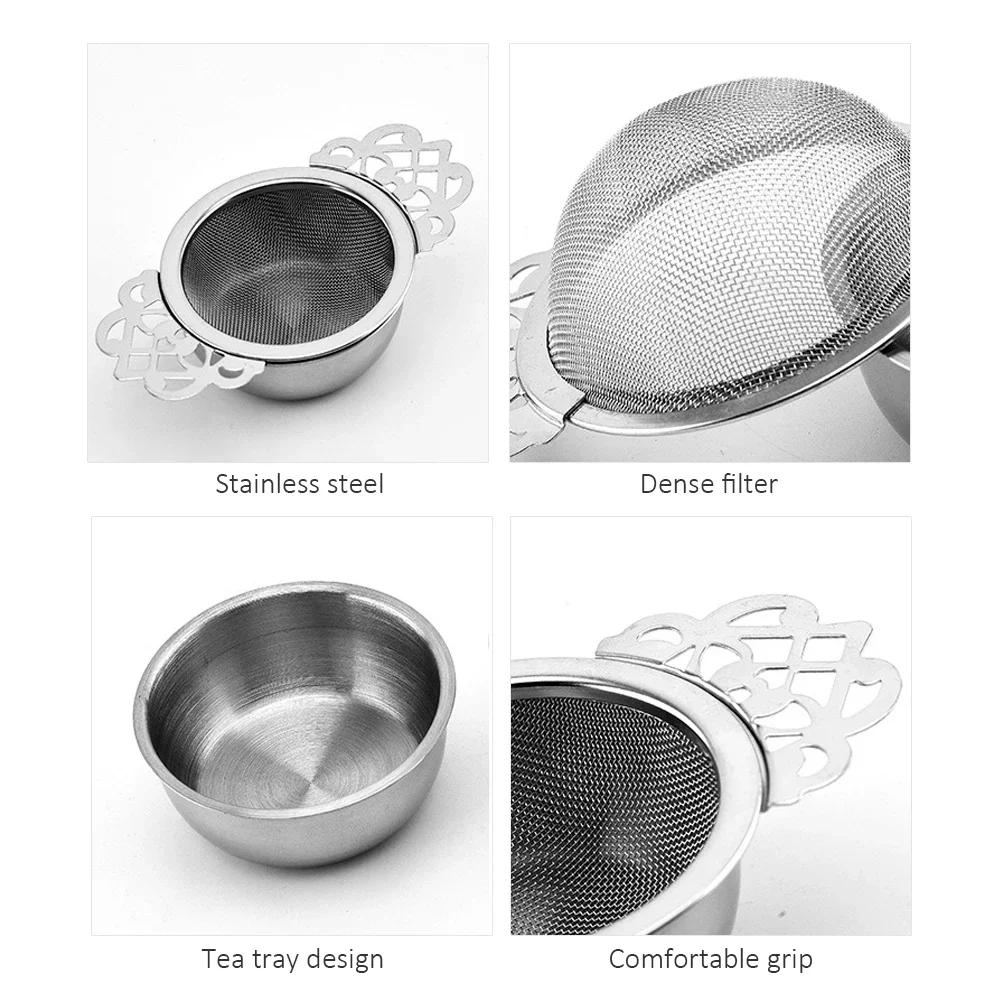 Double Ear With Drip Bowl Stainless Steel Loose Leaf Spice Infuser Filter Tea Strainer With Double Wing Handles