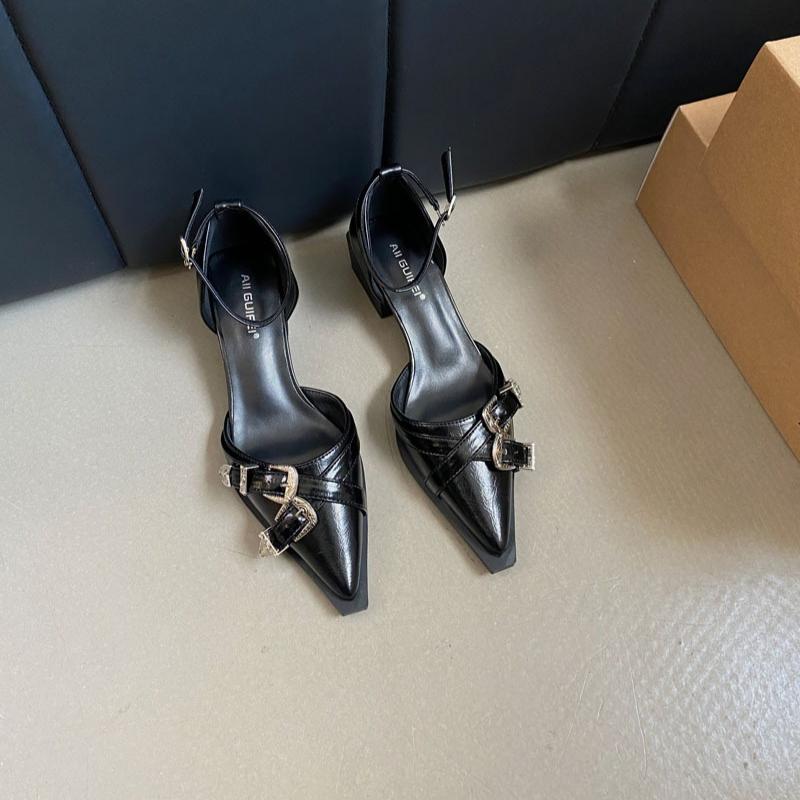 

Fashion 2025 New Fashionable Pointed Toe Shallow Mouth New High-heeled Shoes Summer Elegant Buckle Decorated Stiletto Women s Shoes 40 чёрный