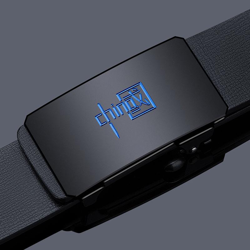 

Чоловічий шкіряний ремінь Діловий офіційний одяг Інтернет-знаменитість національний приплив текст беззубий ремінь з коров ячої шкіри з автоматичною пряжкою 120cm