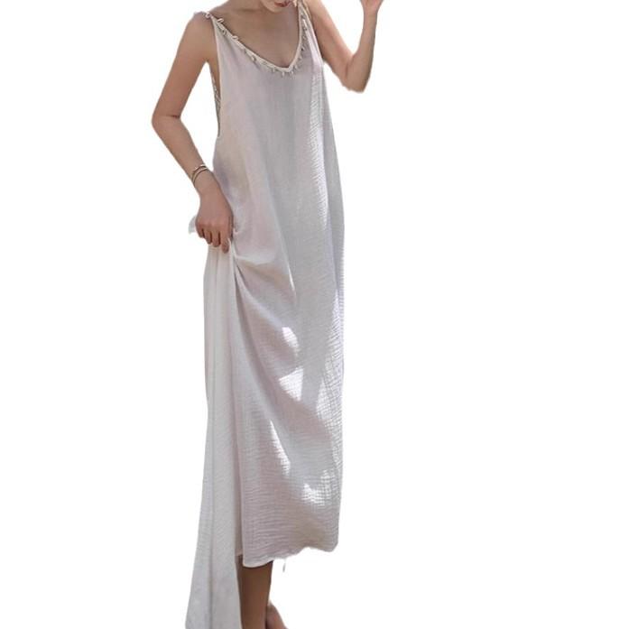 Loose and Thin, High-end Shell Hollow Decorative Design, White Holiday Dress, Beach Dress