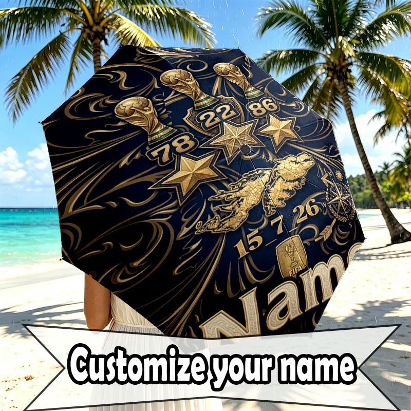 Custom Name Personalized Football Print Umbrella, Auto Open Close, 8‑Rib Sturdy Frame, Commute Camping Hiking Use, Birthday Gift