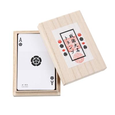 Sengoku Daimyo Playing Cards Premium Paulownia Wood Box with Character Description, Daimyo Family Crests On Suits, Warlord and Castle Illustrations