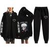 Unisex Winter Casual Sport Set With Anime Print Hooded Zip-Up Sweatshirt Jogger Pants Cotton Blend