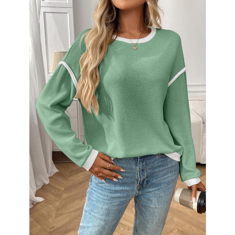 TIFICY Women's Fashion Casual Spring Autumn Solid Color Print Long Sleeve O-Neck Blouses & Shirts