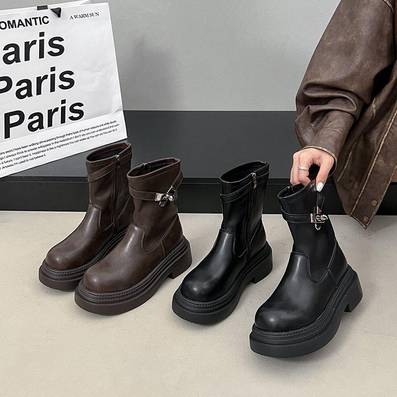 Thick-soled 2025 Giant Black Martin Boots Women's Thin Boots Short Boots Look Good In Autumn and Winter British Style Retro New Models