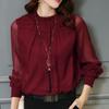Spring New Lace Chiffon Shirt Women's Mesh Ruffled Stand Collar Long Sleeve Shirt Top