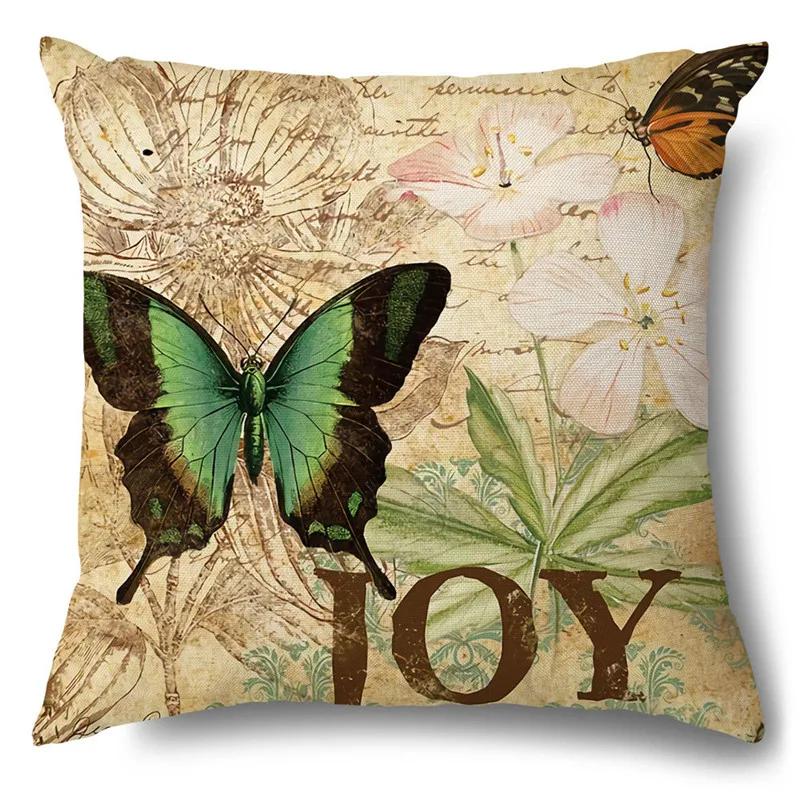 Rose Flower Butterfly Printing Cotton Linen Pillowcase Modern Living Room Decorative Sofa Cushion Cover Home Pillow Cover