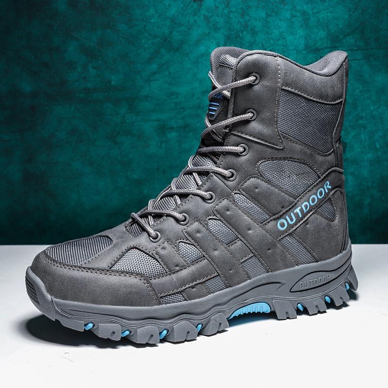 Mens High Top Hiking Boots Outdoor Comfort Collision Prevention Stable Mountain Walking Workwear Boots Anti Slip Climbing Shoes