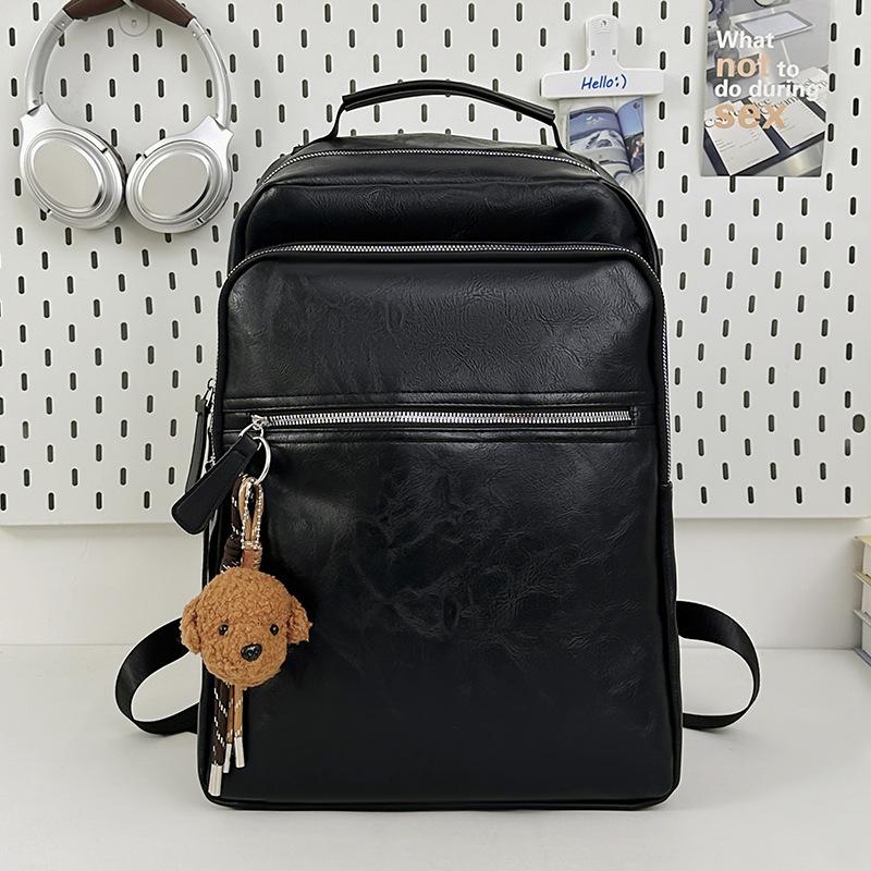 Schoolbag New PU Leather Waterproof Men's Backpack Large Capacity Casual Business Computer Bag Men's Bag Trendy Cool Student School Bag