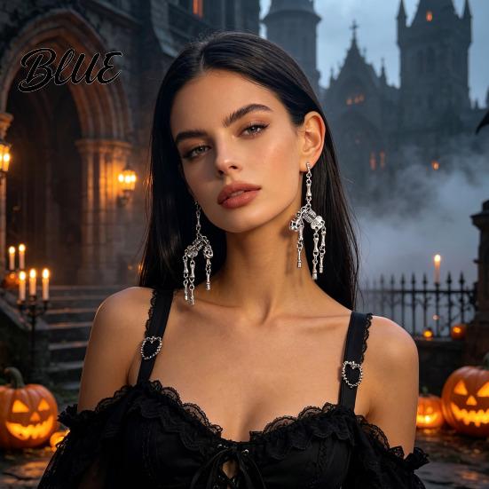 Long Draped Skull Earrings 1 Pair Gothic Skeleton for Women Spooky Articulated Dangle Jewelry Punk Halloween Party Costume Accessories Niche