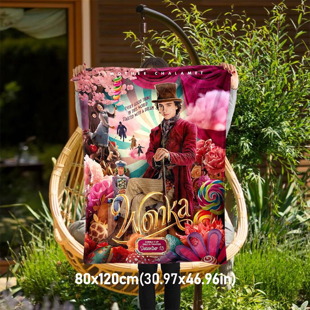 1pc Timothée Chalamet Wonka Outdoor Flannel Blanket Soft Plush Decor for Picnics, camping,Bedroom, Playroom, or Lunch Break, Perfect Gift 80x120cm