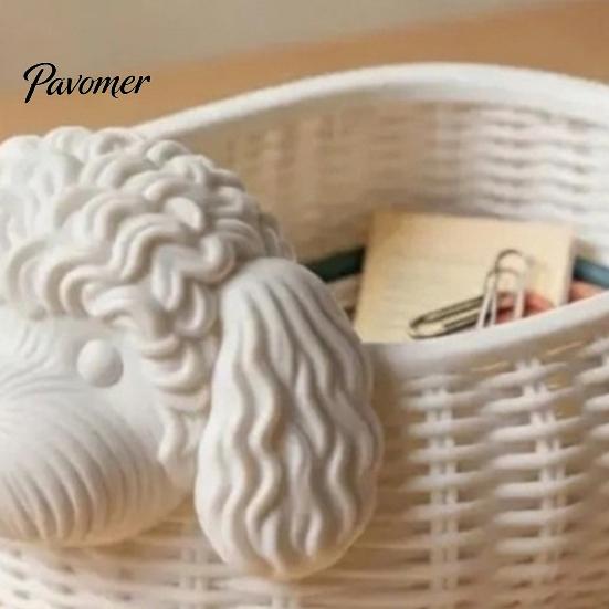 Cute Dog Desk Organizer Poodle Shaped Storage Organizer, 3D Print Decorative Ornament, Plastic Office Accessories White Container for Small