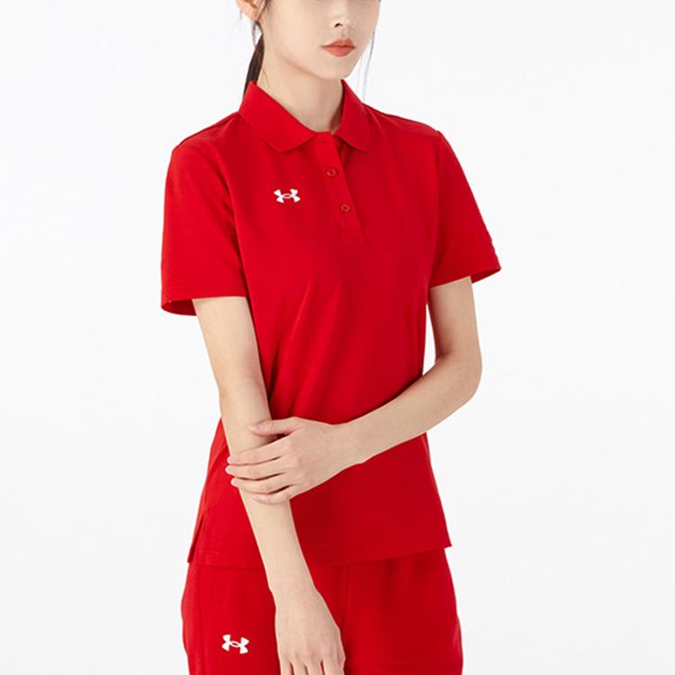 Under Armour Casual Sports Breathable Solid Short Sleeve Polo Shirt Women Tops Red 21500543-600
